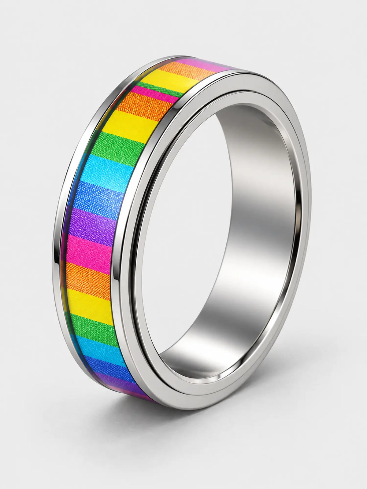 Rainbow Anxiety Spinner Ring for Women – Stainless Steel