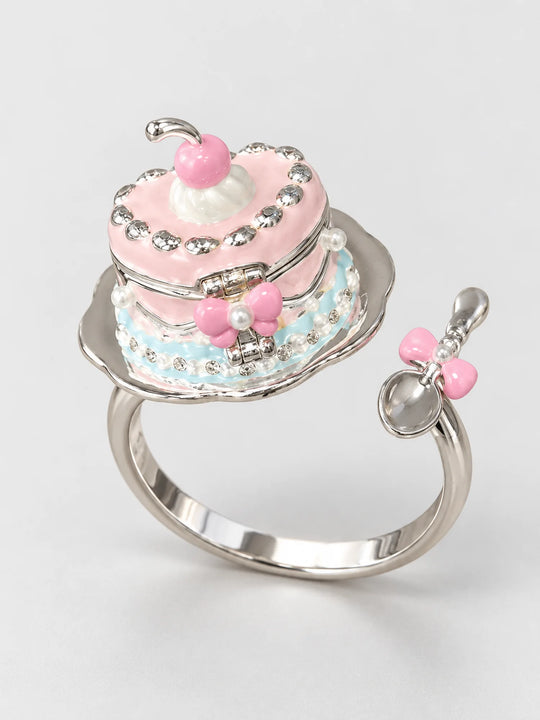 Anillo giratorio de pastel de crema de cereza – Bañado en plata de ley 925
