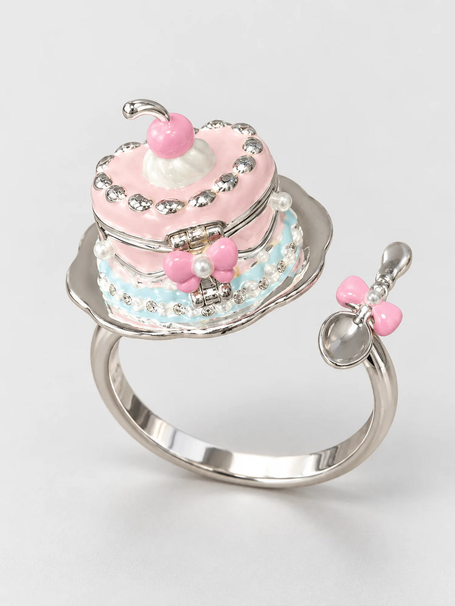 Bague tournante gâteau à la crème cerise – Argent 925 plaqué
