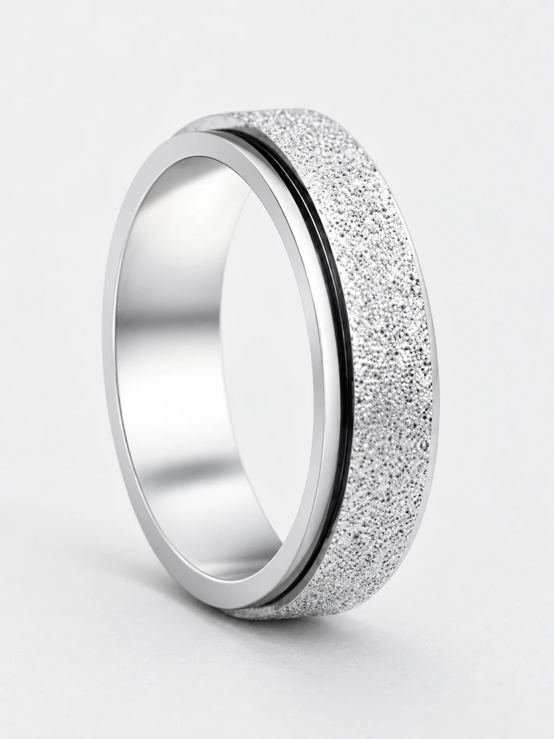 Frosted Silver Stainless Steel Fidget Spinner Ring