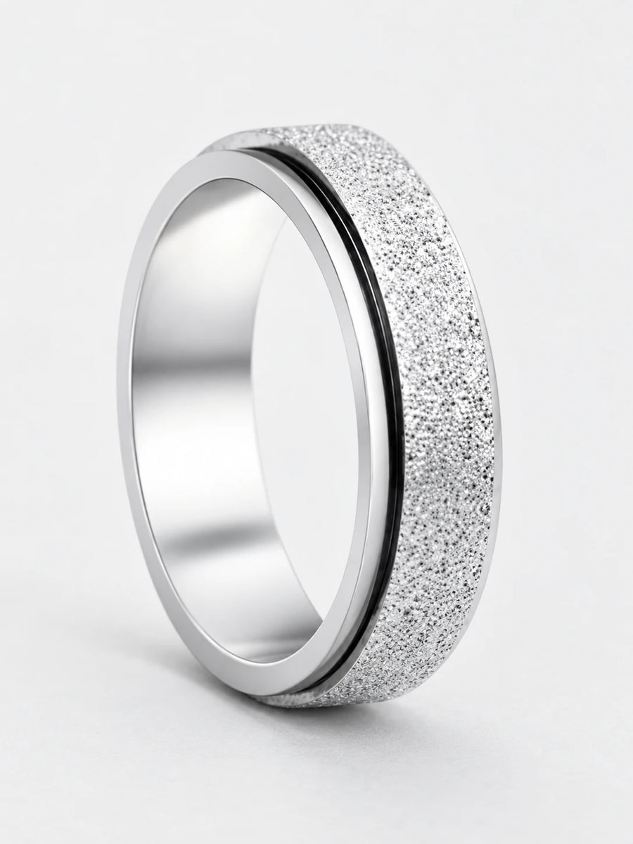 Bague Fidget Spinner en Acier Inoxydable Argent Givré