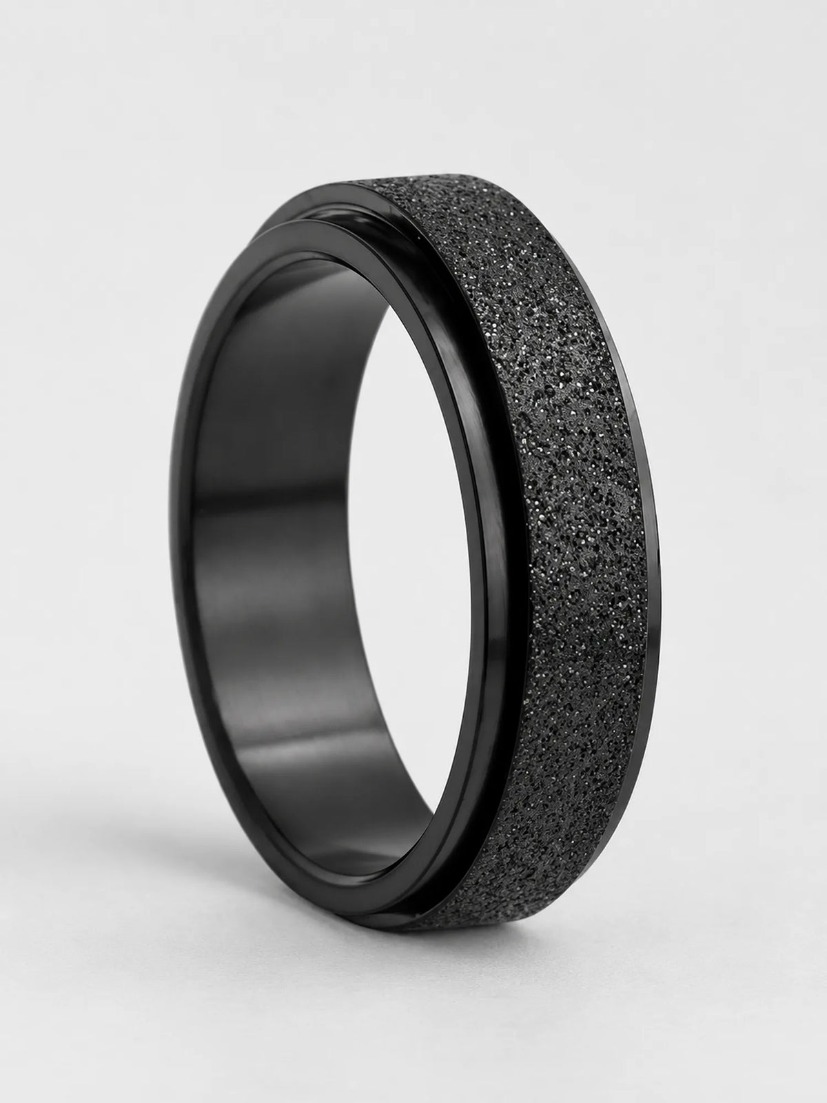 Midnight Black Textured Spinner Ring