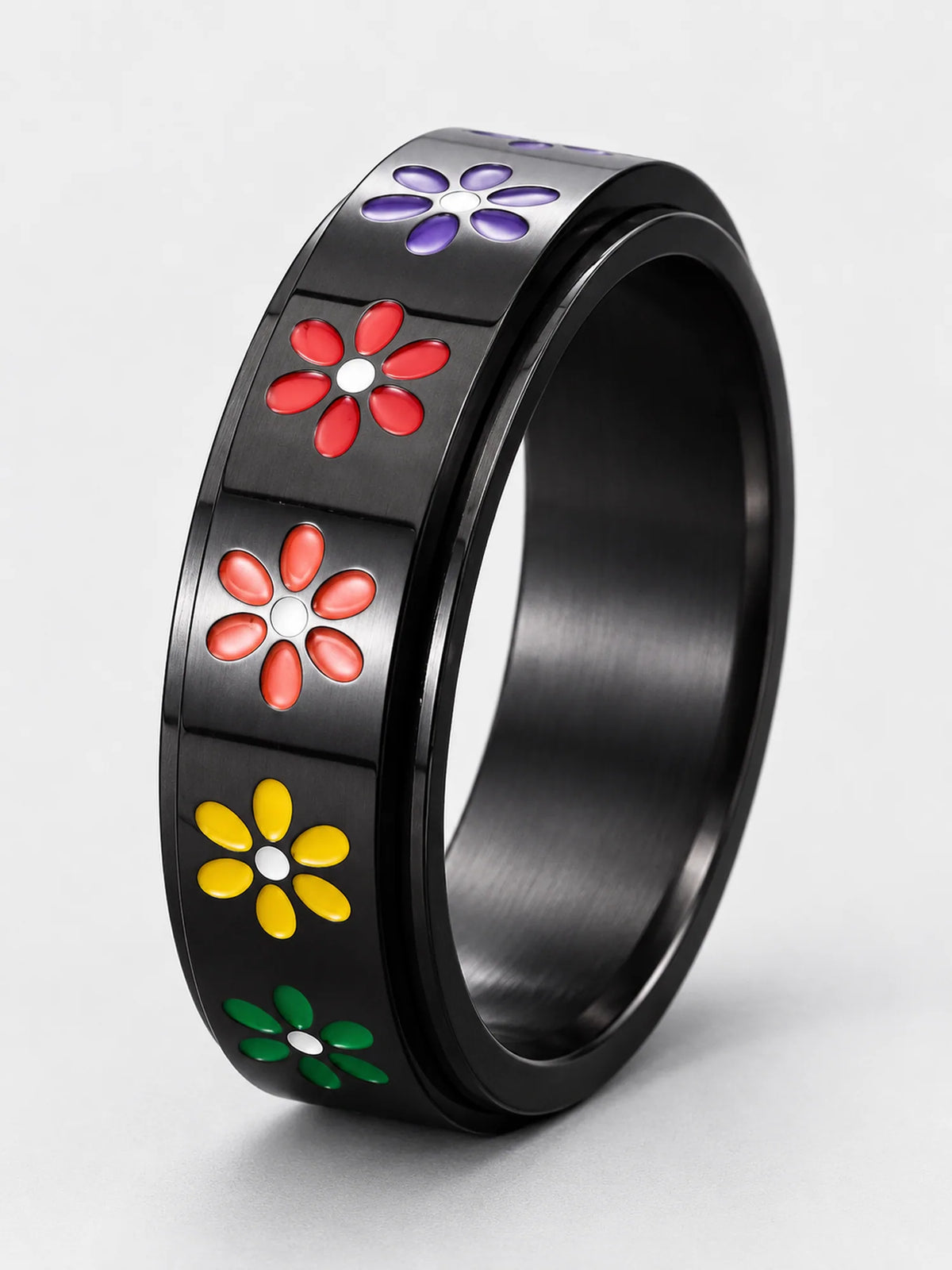 Black Daisy Bloom Spinner Ring