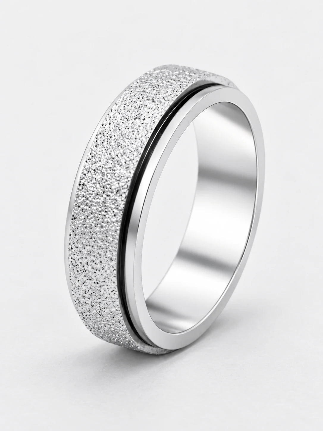 Frosted Silver Stainless Steel Fidget Spinner Ring