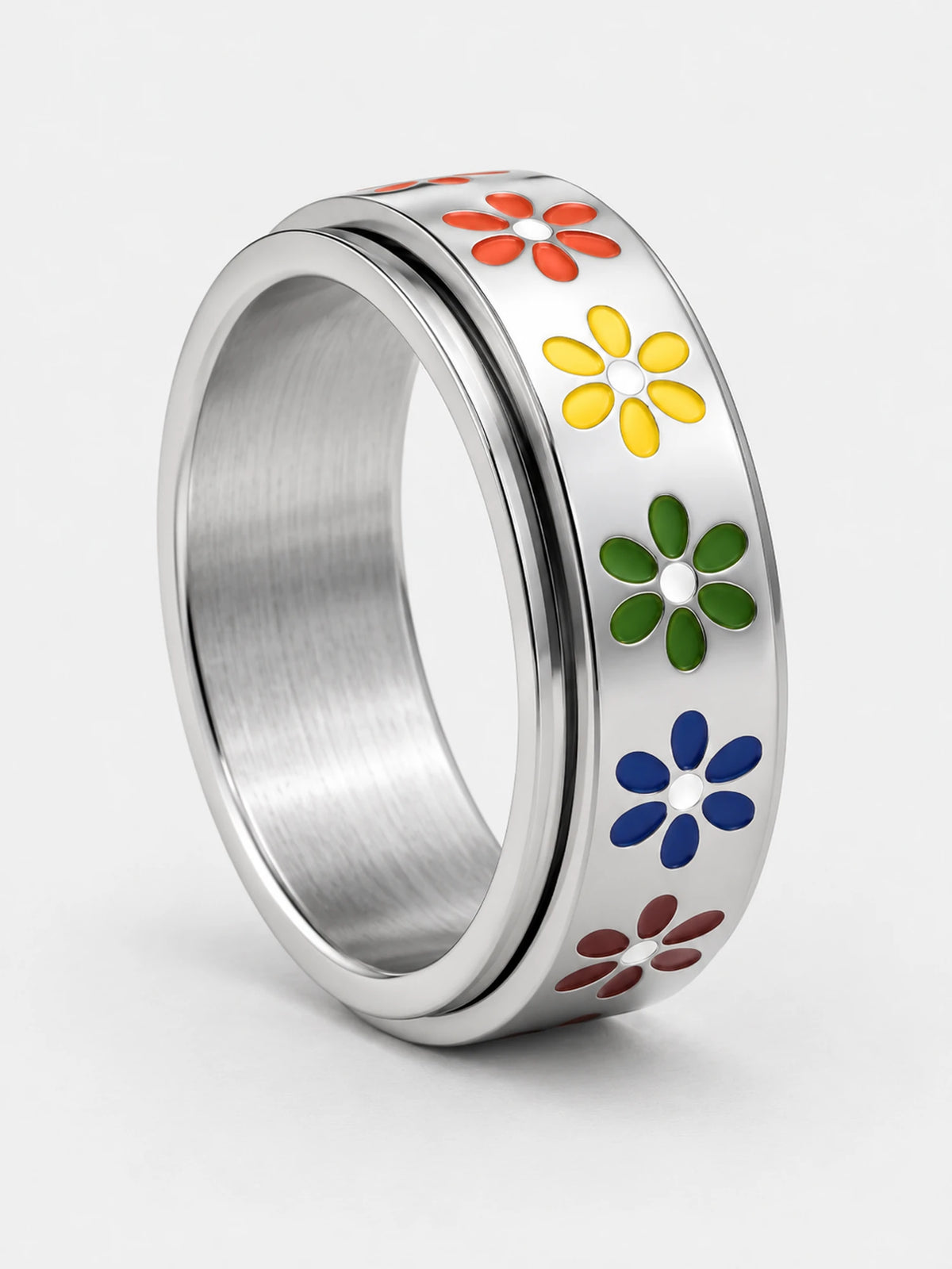 Colorful Daisy Anxiety Spinner Ring