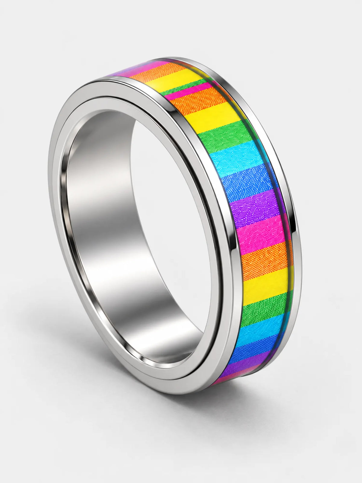 Rainbow Anxiety Spinner Ring for Women – Stainless Steel