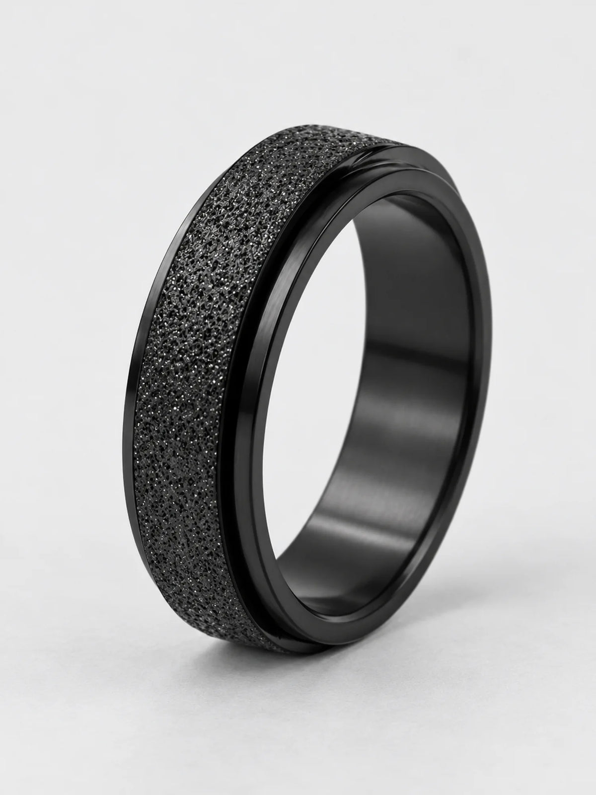 Midnight Black Textured Spinner Ring