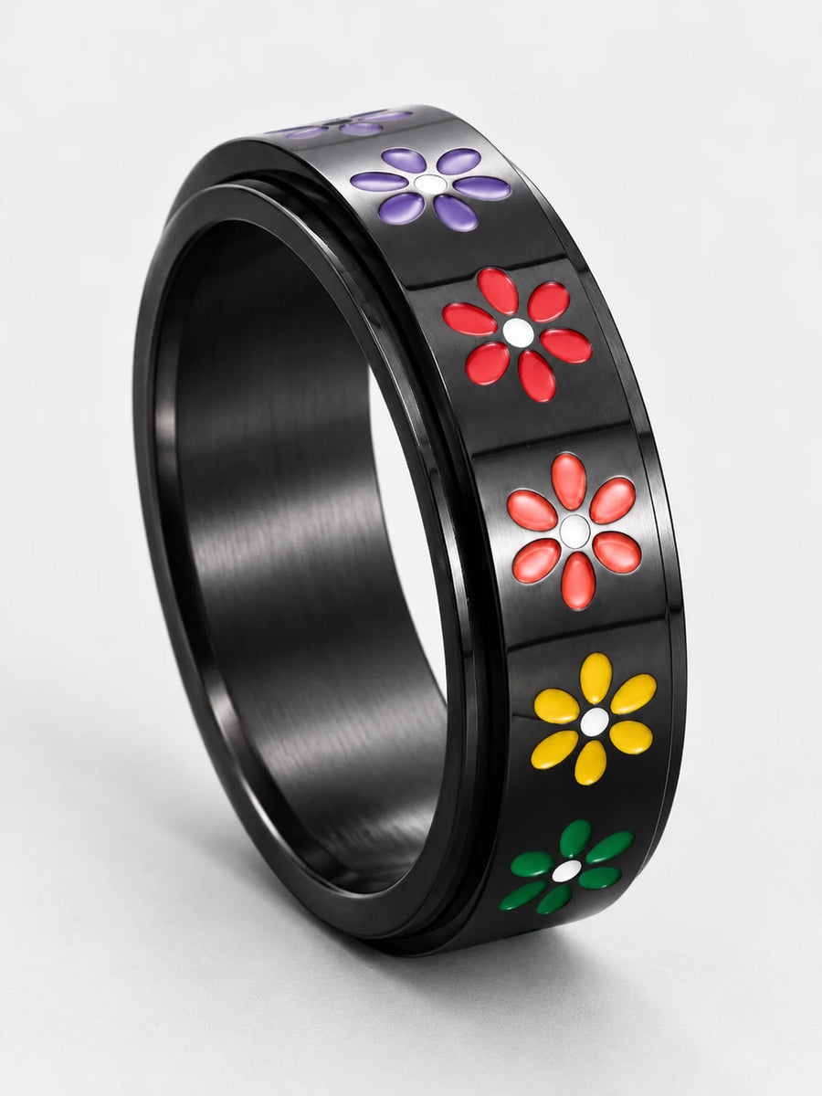 Black Daisy Bloom Spinner Ring