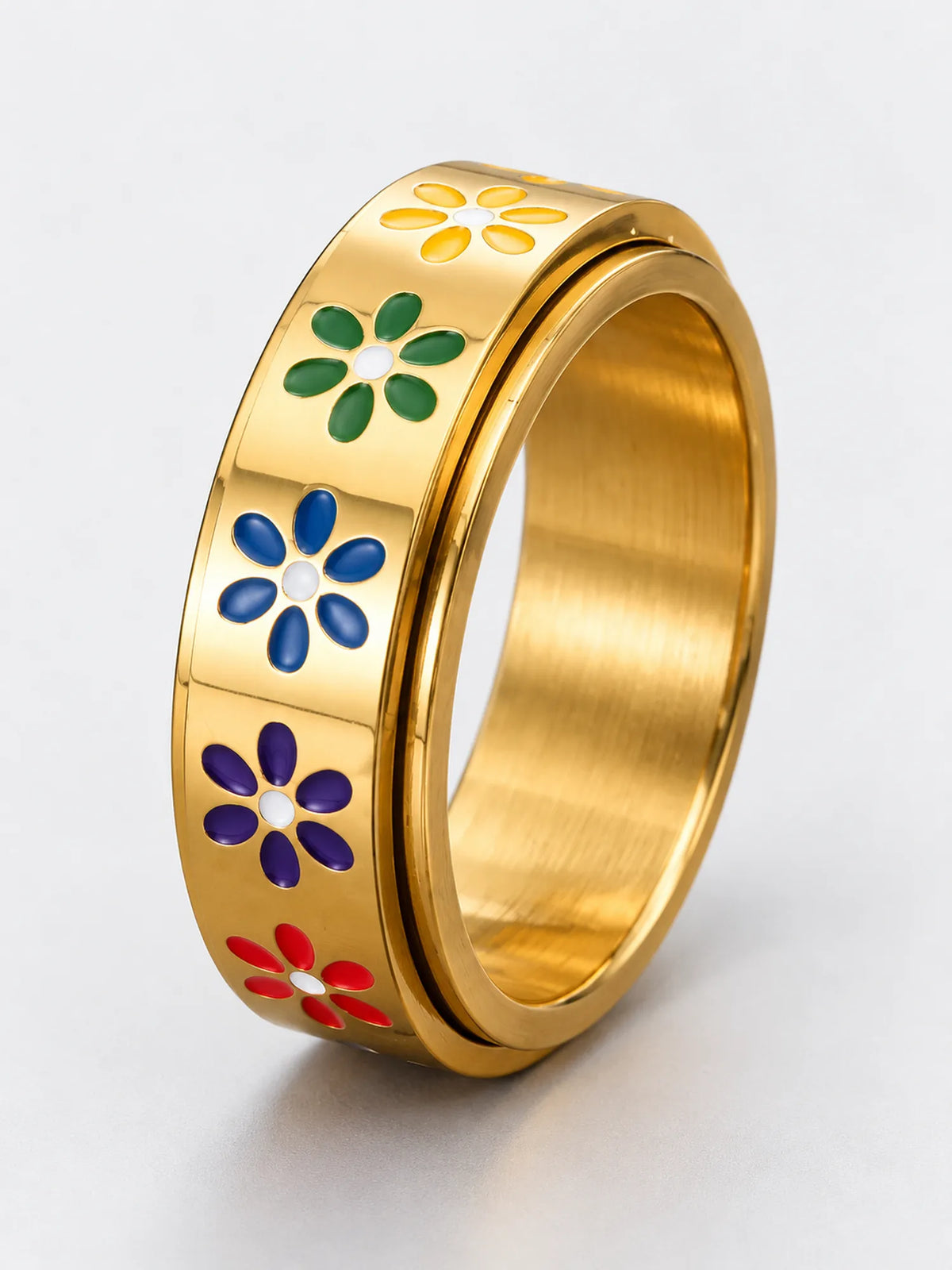 Colorful Daisy Gold Fidget Ring