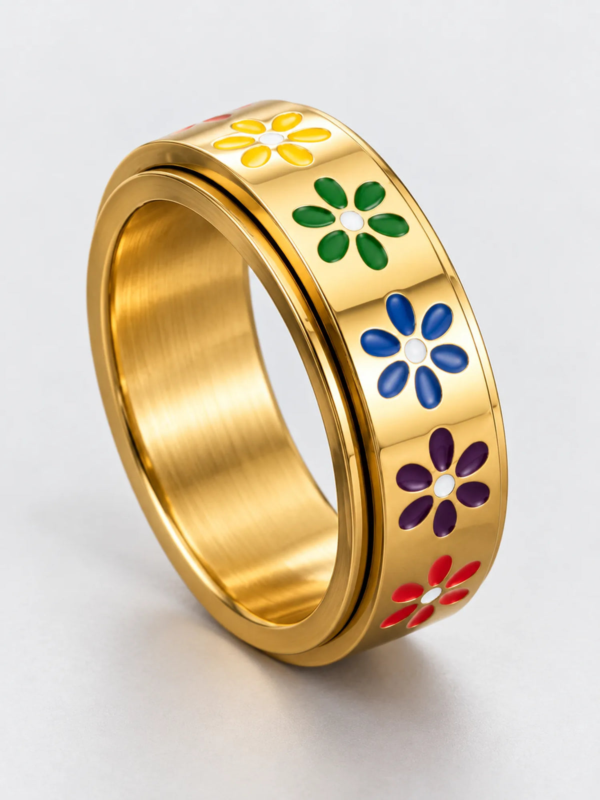 Colorful Daisy Gold Fidget Ring