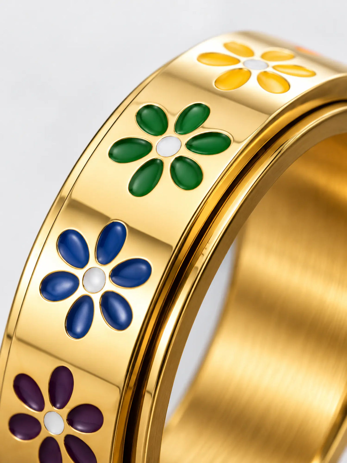 Colorful Daisy Gold Fidget Ring