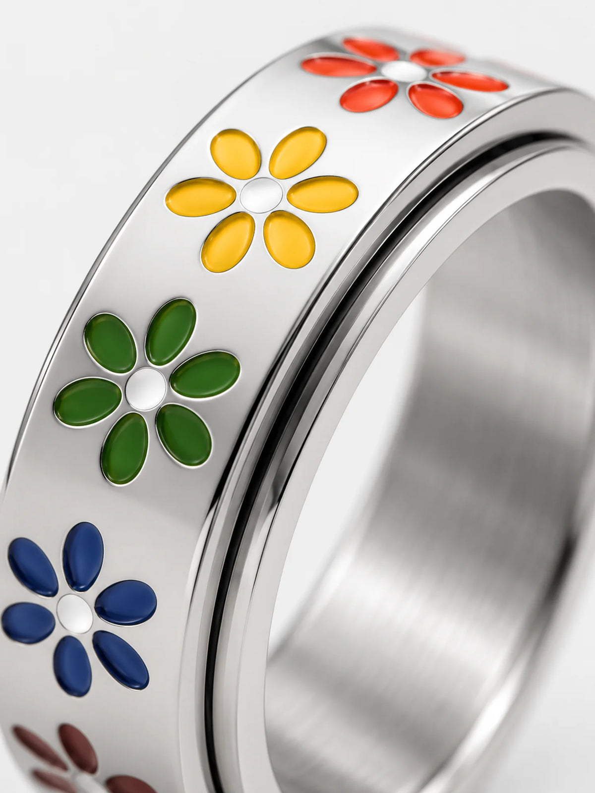 Colorful Daisy Anxiety Spinner Ring