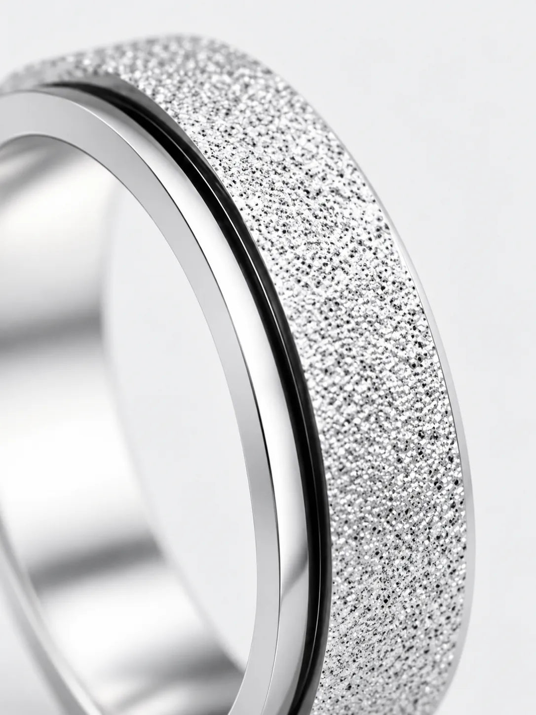 Frosted Silver Stainless Steel Fidget Spinner Ring