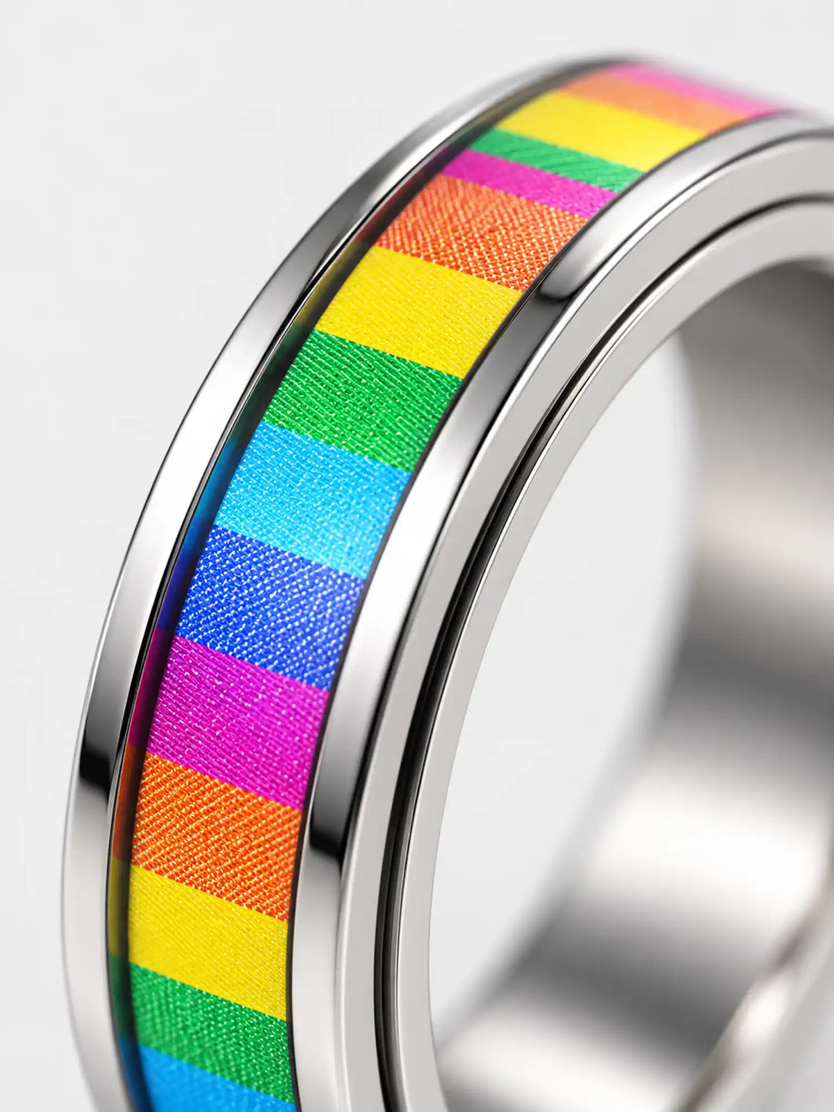 Rainbow Anxiety Spinner Ring for Women – Stainless Steel