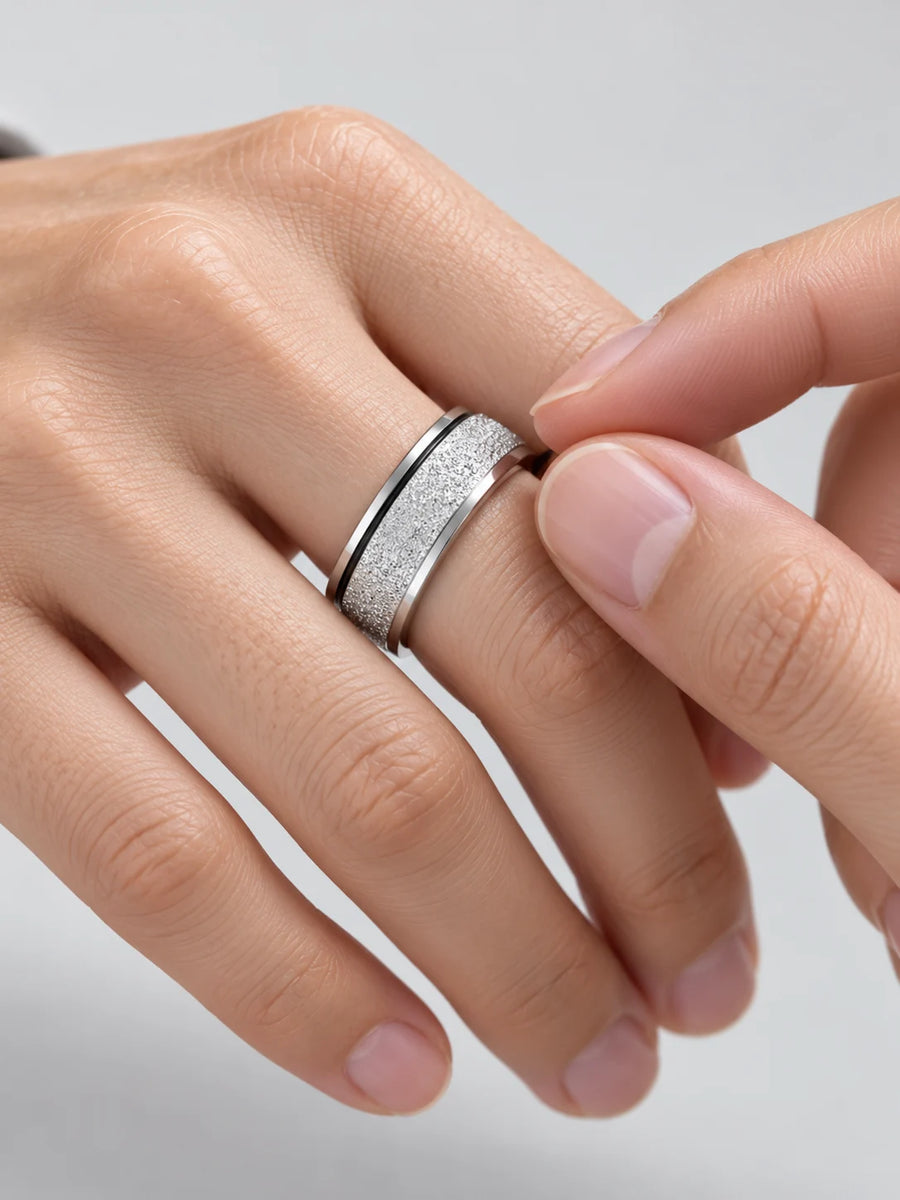 Bague Fidget Spinner en Acier Inoxydable Argent Givré