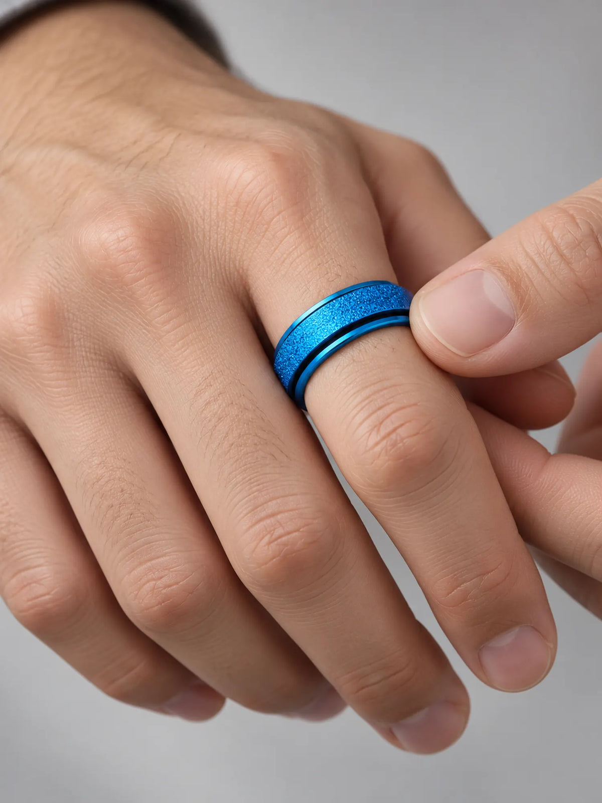 Blue Textured Fidget Spinner Ring
