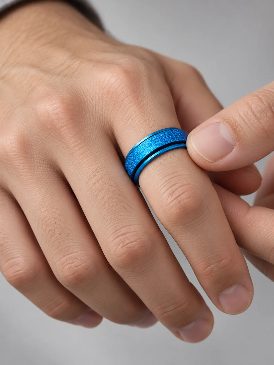 Blue Textured Fidget Spinner Ring