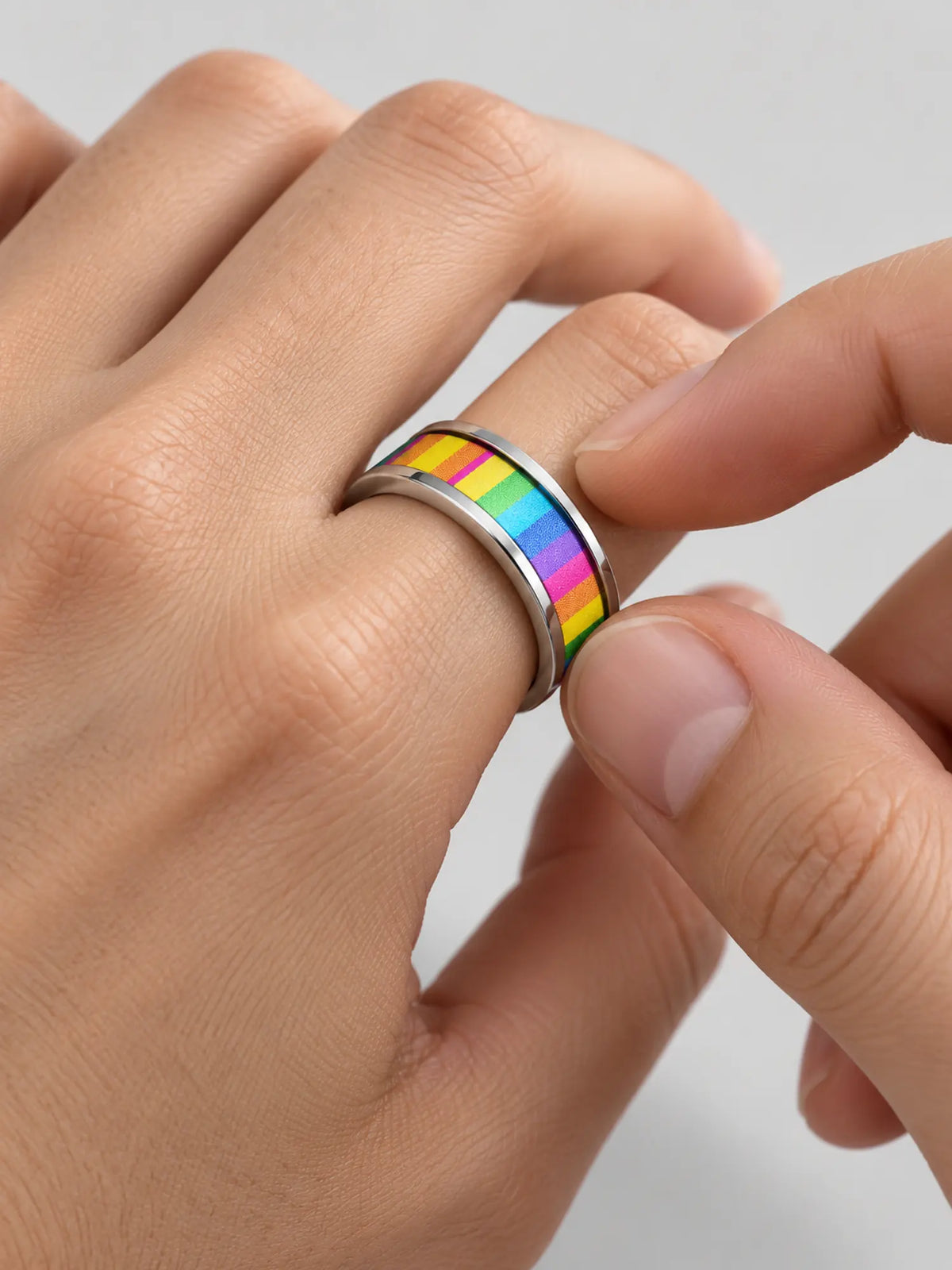 Rainbow Anxiety Spinner Ring for Women – Stainless Steel