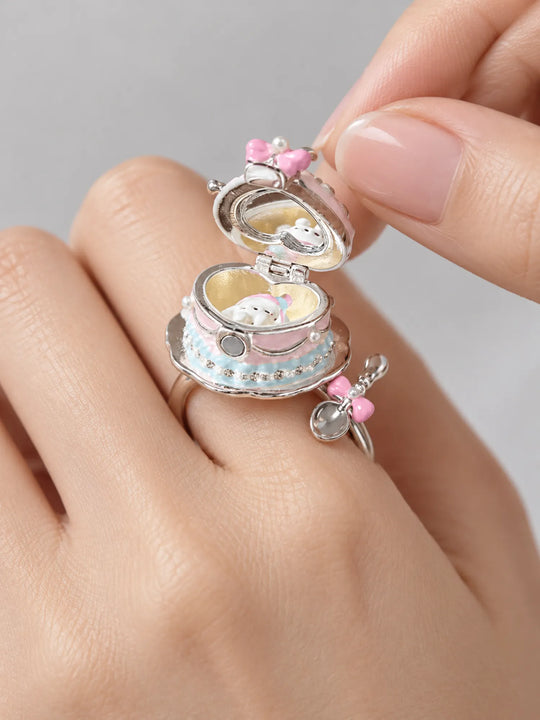 Anillo giratorio de pastel de crema de cereza – Bañado en plata de ley 925