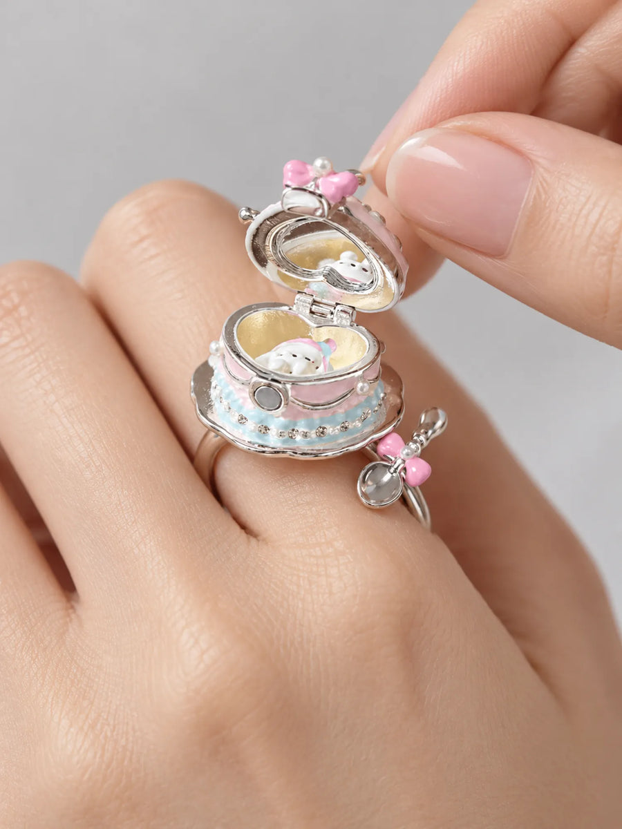 Bague tournante gâteau à la crème cerise – Argent 925 plaqué