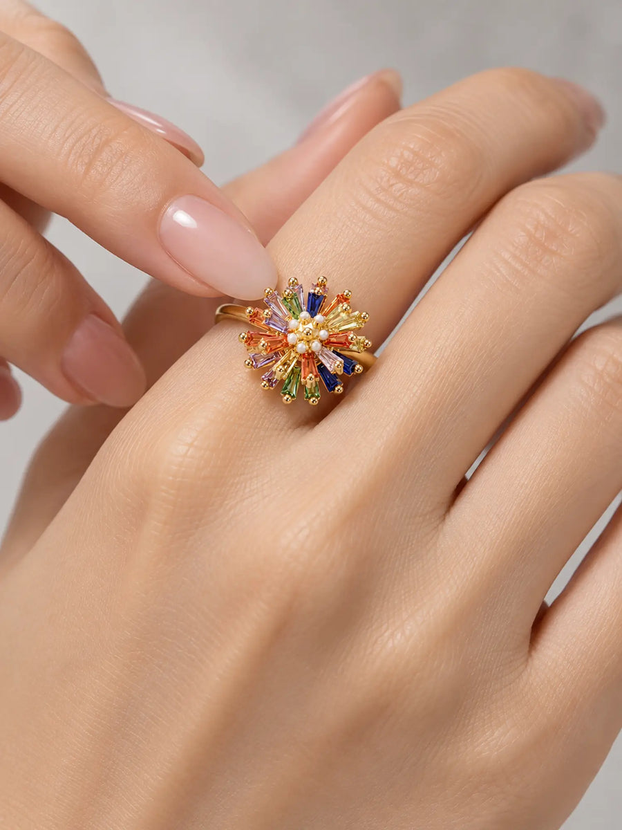 Colorful Firework Gold Fidget Spinner Ring
