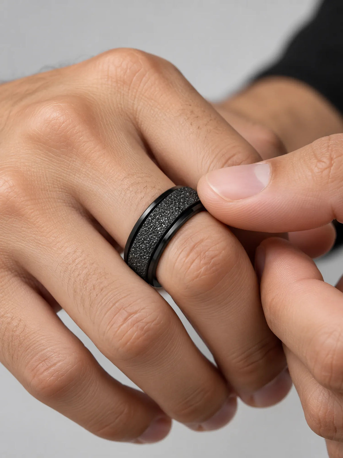 Midnight Black Textured Spinner Ring