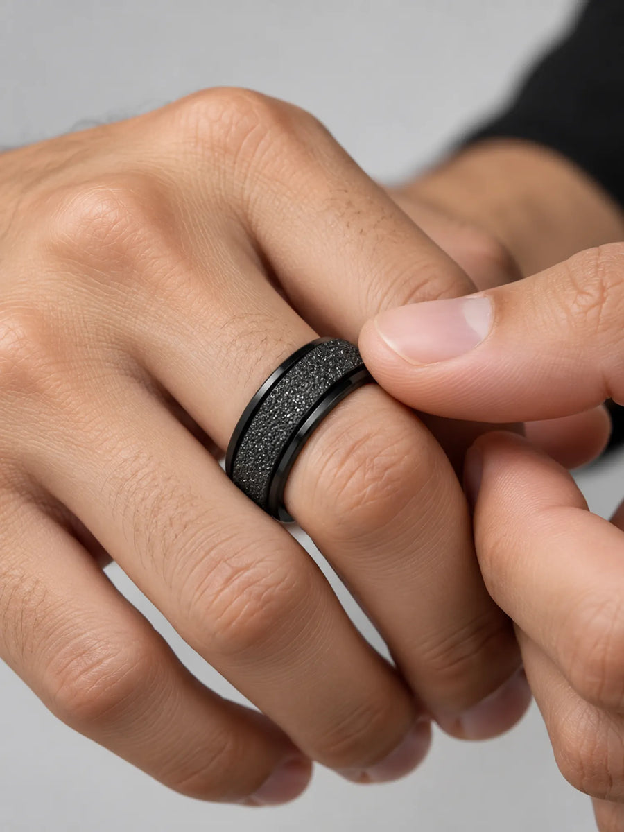 Midnight Black Textured Spinner Ring
