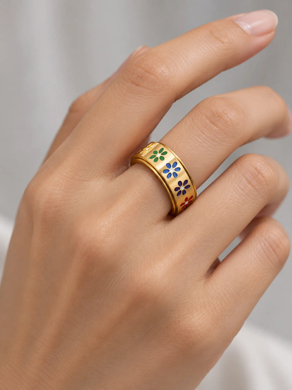 Colorful Daisy Gold Fidget Ring