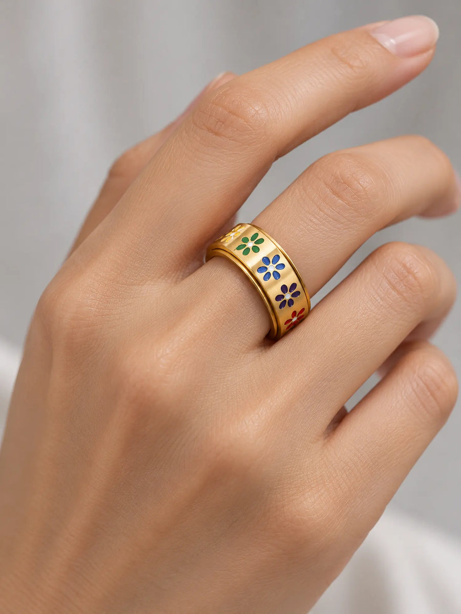 Colorful Daisy Gold Fidget Ring