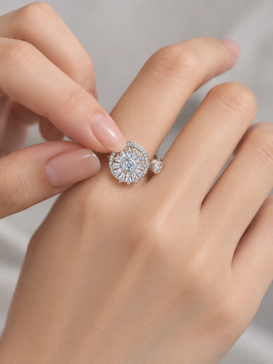 Silver Sunburst Spinner Ring